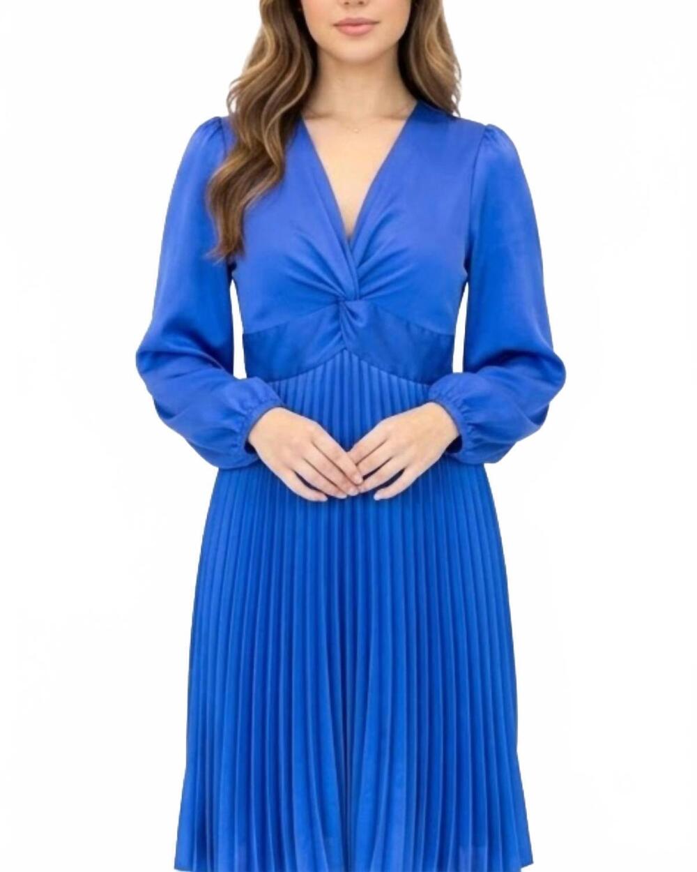 NEW JOY JOY front twisted pleated dress in royal blue